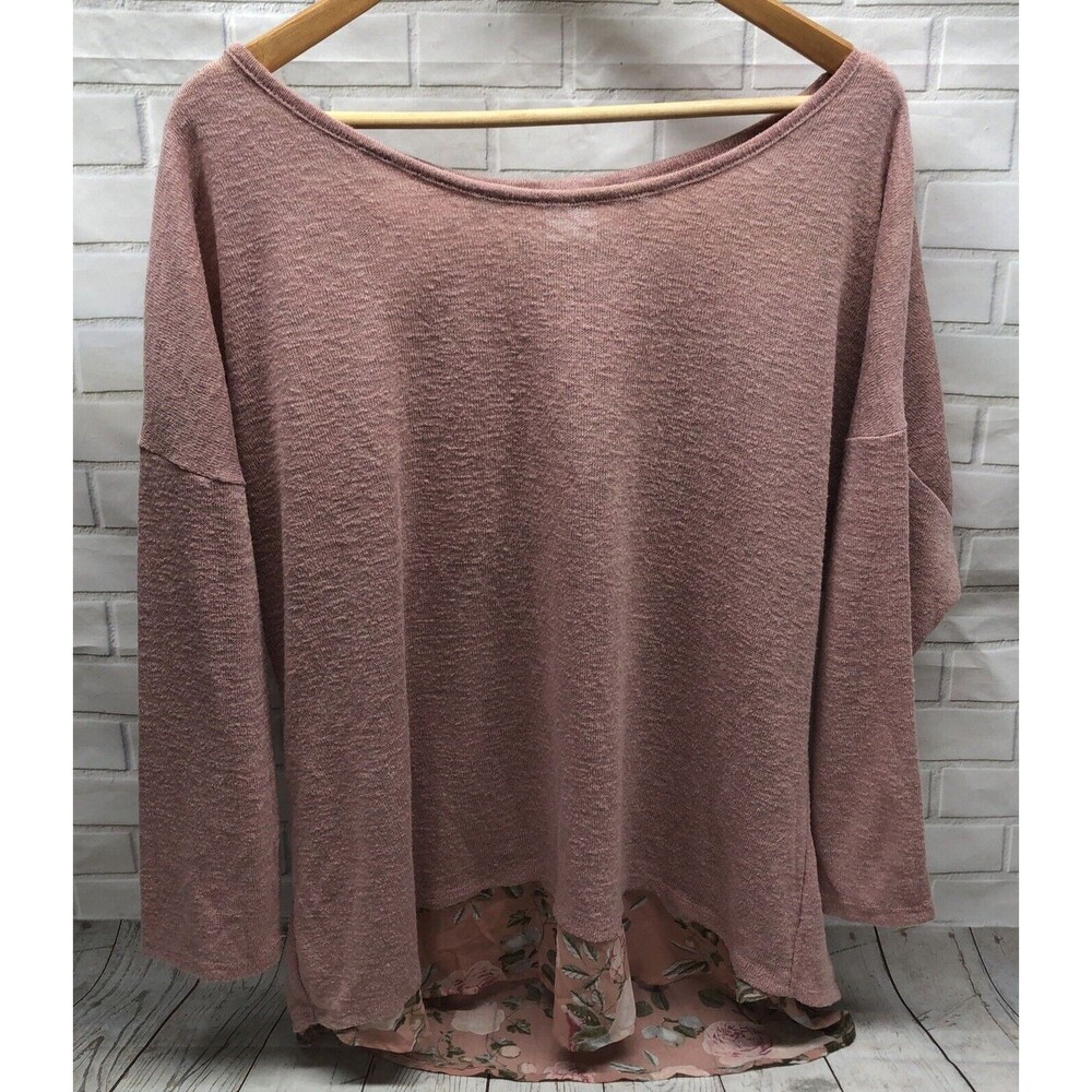 Soho Womens Blouse Size XL Layered Boho Floral Rose Pink Knit Zipper